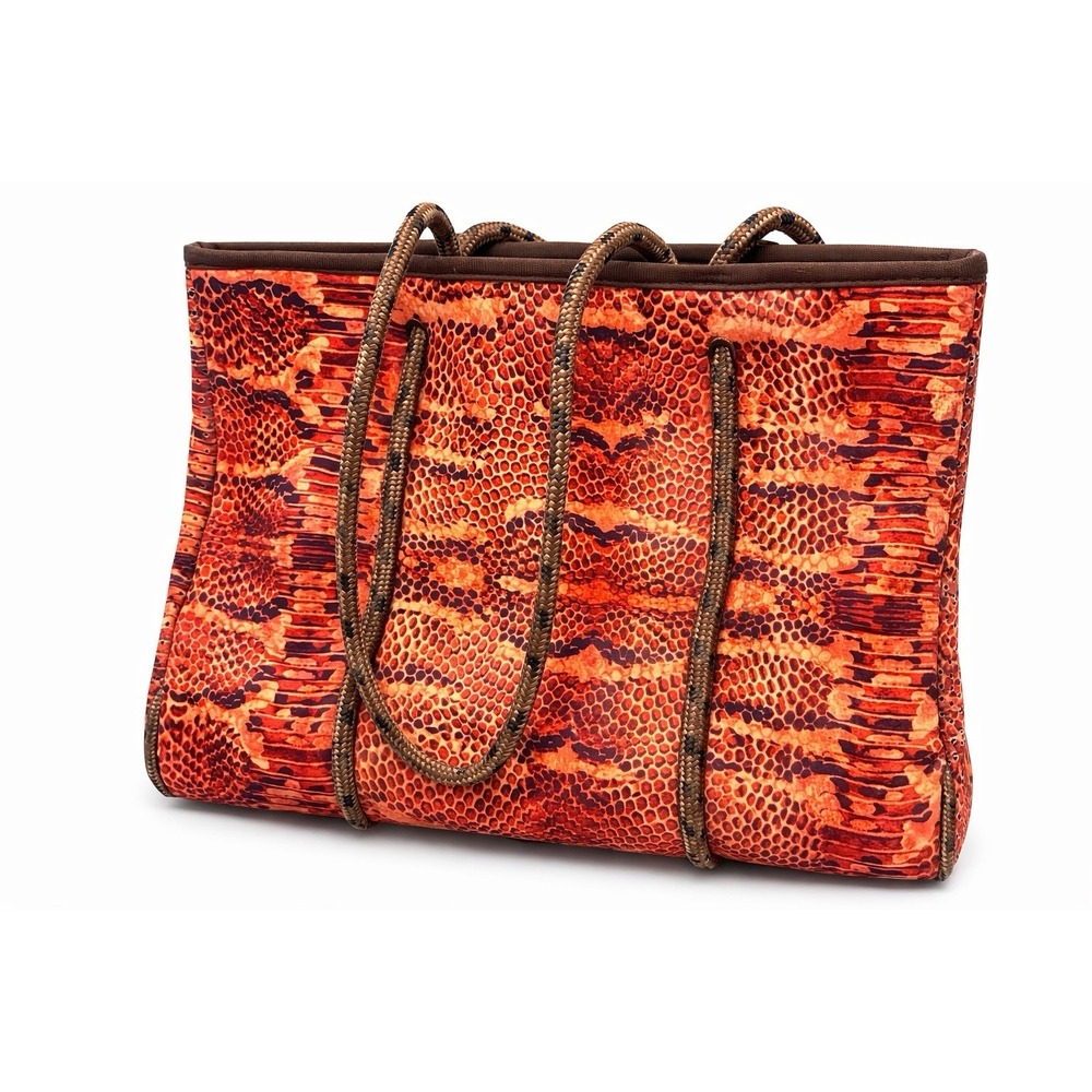 Simply Southern Neoprene Tote Bag Snake Print Brown Rope Handles + Zip Pouch